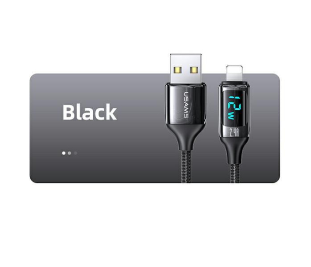 USAMS Kabel pleciony lightning 1,2mLED 2,4A Fast Charging czarny - 1569000 - zdjęcie 5